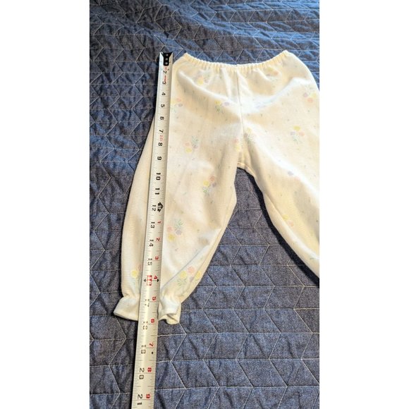 Vintage Sz 2T Girls Polyester Fleece Pajama Set Ivory Purple Floral Bow USA Made - Picture 10 of 10